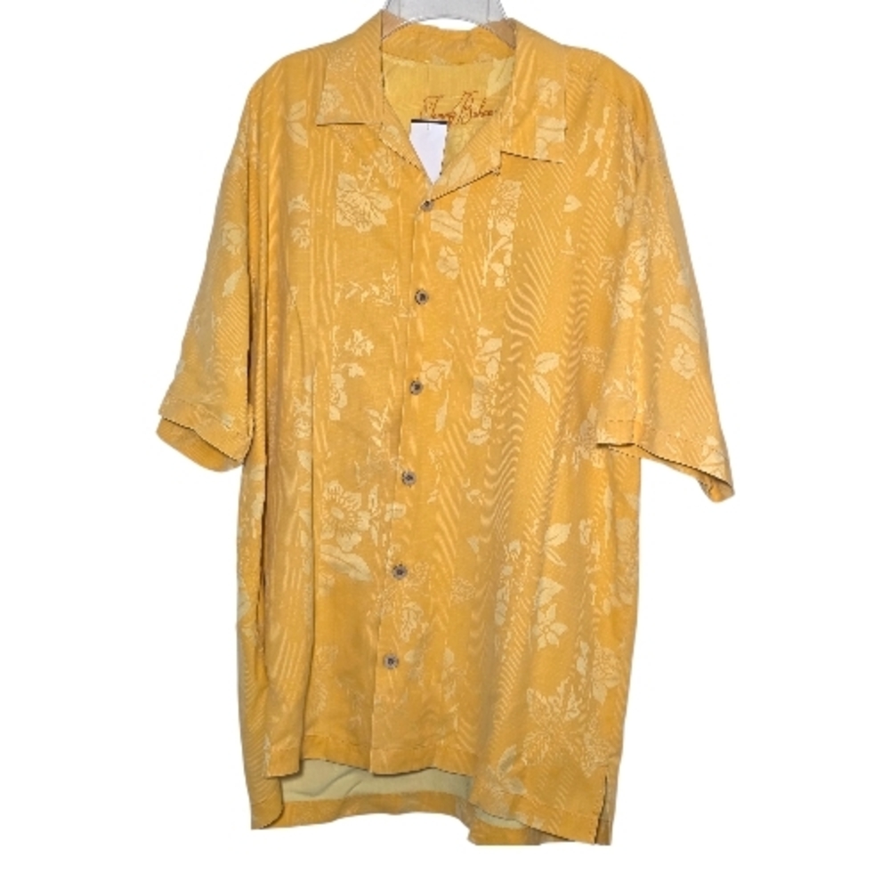 Tommy Bahama Silk Floral Camp Shirt Size Large Short Sleeves Chest 24"